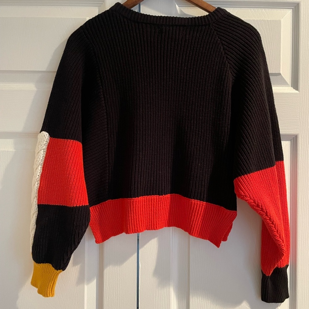 Sincerely Jules ColorBlock Cropped Sweater Black Yellow Orange Cream Small - Picture 3 of 12
